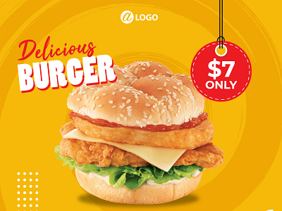 Food Burger Social Media Instagram Post Banner branding burger design flat food and drink food delivery food design food illustration icon typography