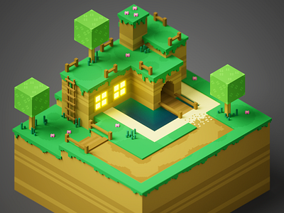 Hill Home render voxel voxel art