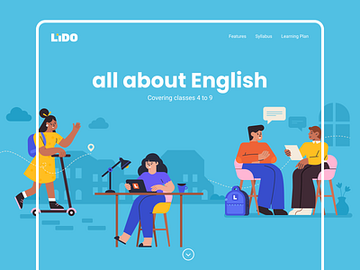 English Webpage 2d adobe characters colour course elearning english graphic illustration illustrator landingpage language learning school study subject vector webpage website
