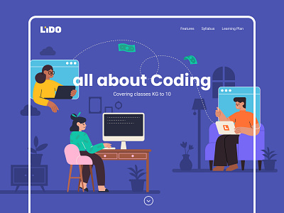 Coding Webpage 2d adobe character code color course elearning graphic illustration illustrator landingpage learning school study subject ui vector webpage website