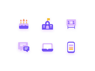 Icon Set 2d cake chat color design education flag icon icons illustration illustrator laptop learn mark mobile objects school study ui vector