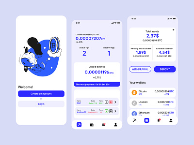 Cryptocurrency app | White version app bitcoin crypto crypto wallet cryptocurrency cryptocurrency app design design app ethereum illustration interface litecoin sign in sign up ui uidesign ux ux ui uxdesign uxui