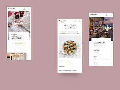 Fouquet's Abu Dhabi — UI Mobile first : landing page & carousel abu dhabi booking carousel case study contact contact form fields food interaction menu mobile motion motion design principle restaurant slider ui uidesign website