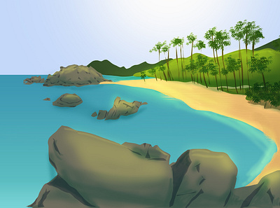 Beach landscape illustration digital illustration illustration illustration art landscape landscape illustration surf illustration