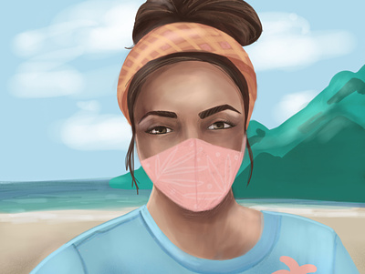 woman with mask face beach digital illustration illustration illustration art summertime woman woman illustration woman portrait