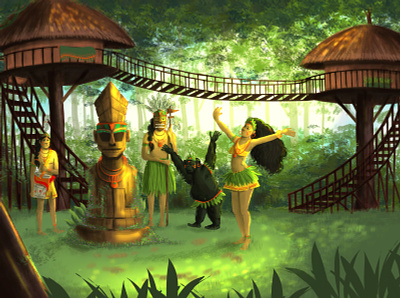 Ilustracion tribu indígena - Indigenous tribe illustration characters characters design digital illustration illustration illustration art jungle landscape monkey totem