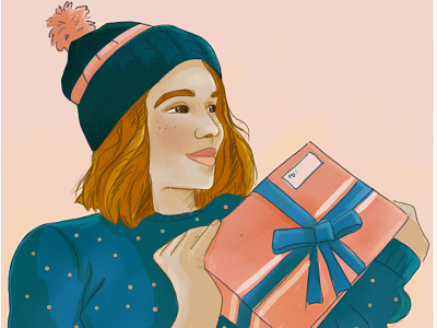 Woman with a gift christmas digital illustration gift illustration illustration art woman woman illustration woman portrait