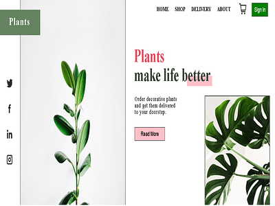 Plant Shop - Website Design css3 design green html css html5 minimal design pink plant plants website uiux web web design website website concept website design websites white
