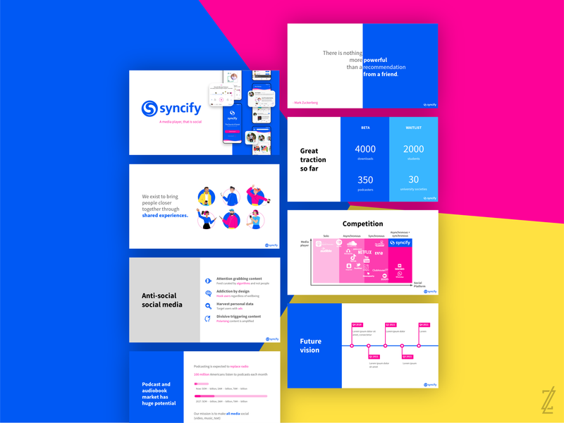 Syncify | Pitch Deck brand brand design brand identity brandidentity branding branding and identity branding concept branding design colour colourful colours pitch deck pitch deck design pitchdeck podcast podcast logo podcasts presentation presentation design social