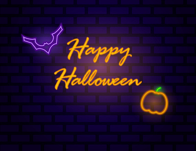 Happy Halloween neon background 2d adobe illustrator adobeillustator bat design dribbble happy helloween helloween illustration neon pumpkin typography vector
