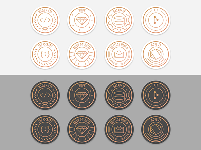 The Odin Project - Badges Design affinity designer badge design badges circle circle design circular badges code courses dark mode design illustration languages light mode linework minimal odin ui vector