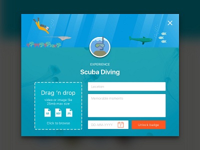 EPIC Scuba Diving - Upload Modal adventure badge card flat design graphic design illustration illustrator scuba diving ui user interface vector web
