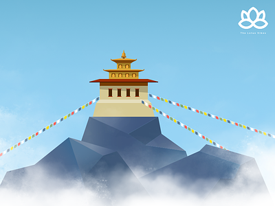 Monastery and Lung ta (prayer flags) affinity designer buddhism cliff himalayas illustration lung ta monastery mountain nepal prayer flags sky vector