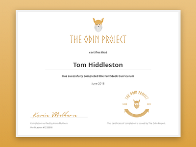 The Odin Project certificate certificate design page stamp ui