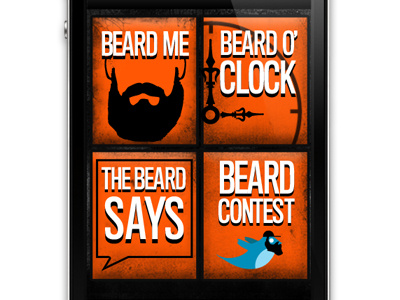 Beardy Project app apple application beard black blue clock colors iphone iphone4 letters menu minimal orange photoshop screen secret type white