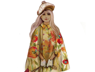 Winter girl coat design fashion illustration girly hat winter