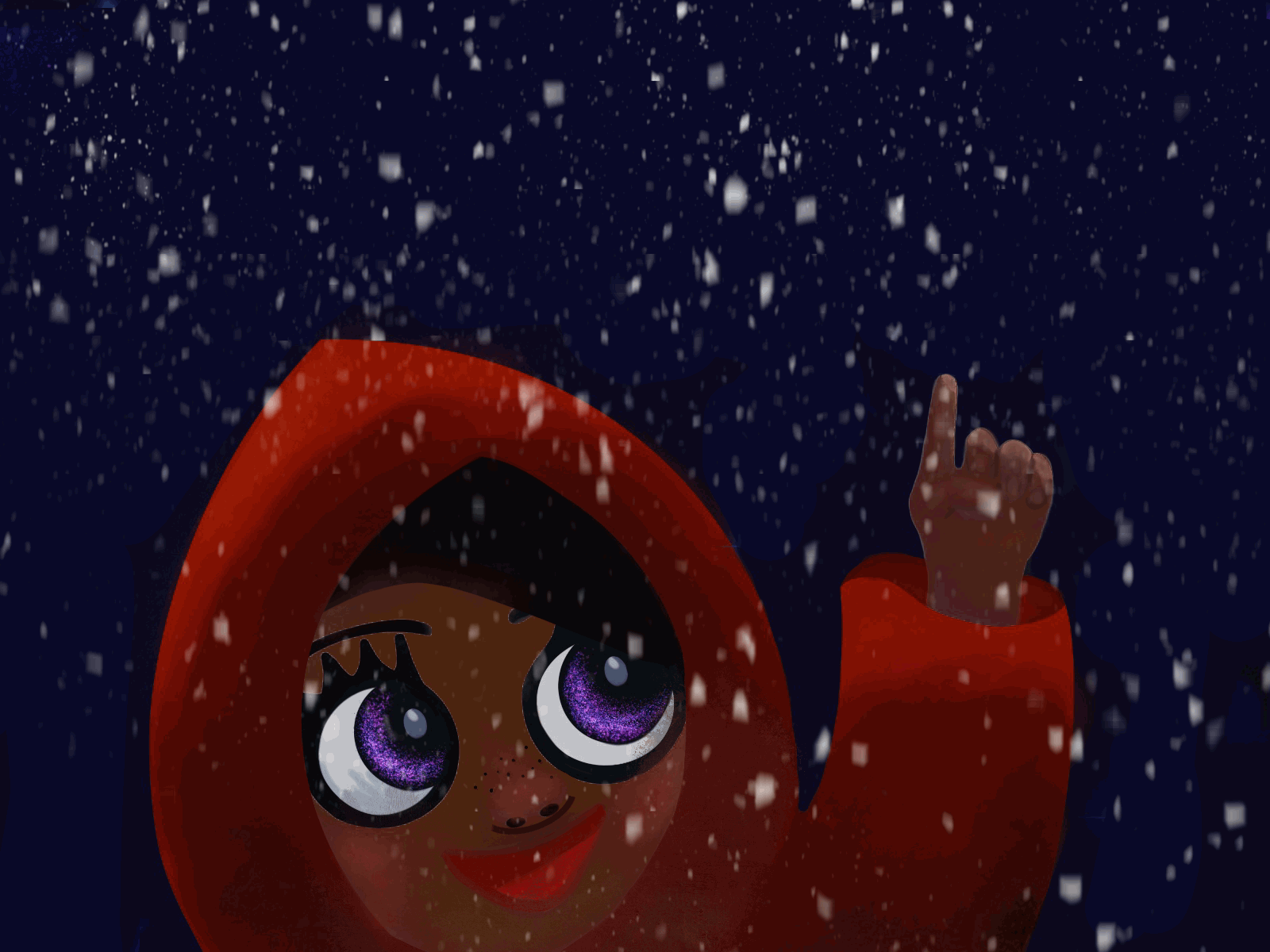 Snow animation character child color gif girl happy illustration kid little red riding hood magic night procreate red snow wish