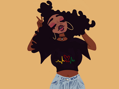 One Love afro art black culture cute dance fashion fashion illustration flat design fun girl groovy illustration jamaica love people rebound vector woman yellow
