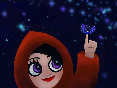 Red art butterfly character colorful cute design flat design flat illustration girl illustration magic night people procreate
