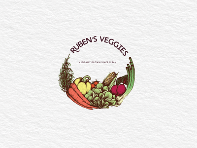 Ruben's Veggies Logo branding circle logo design farm handdrawn illustration logo vegetables