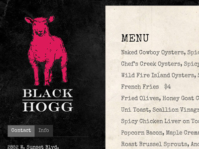 Black Hogg Website food menu restaurant