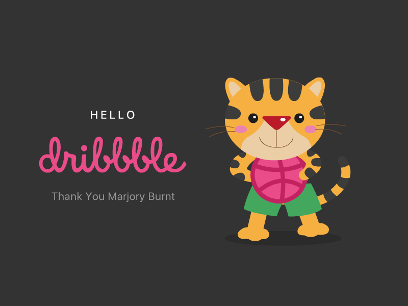 Hello Dribbble! 2d animation basketball cat flat tiger vector