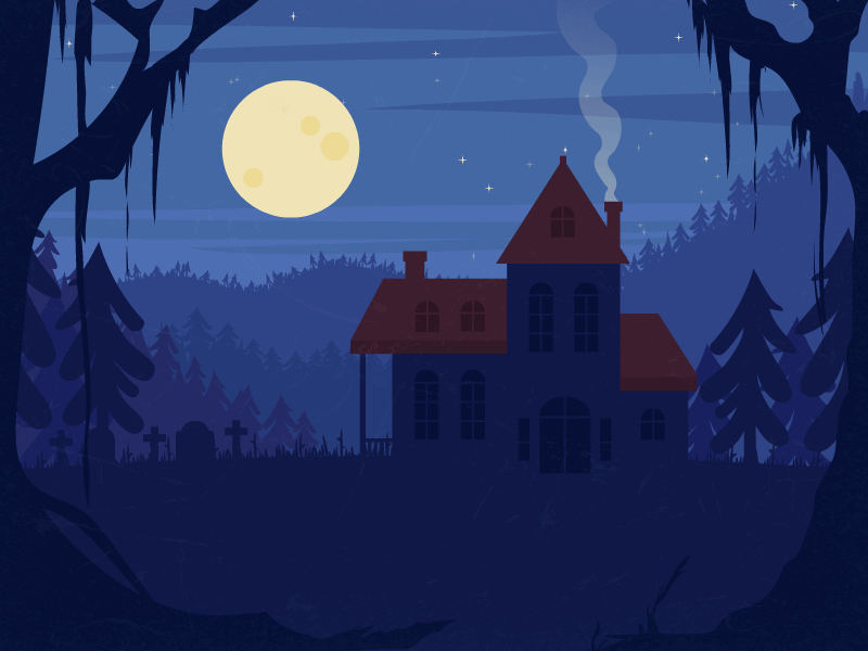 Haunted House - Full Moon 2d animation flying bats forest full moon ghost gif halloween happy halloween horror illustration moonlight nature