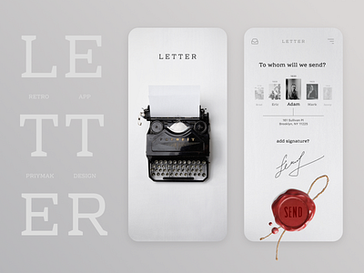 Letter - retro app alexanderpriymak app design grey letter mobile mockup priymak retro ui ux