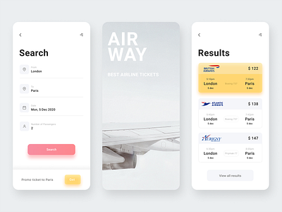 AIRWAY - Airline tickets mobile app airline app avia clean clean design clean ui design minimalism mobile modern ticket ticket app tickets ui ux