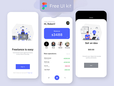 Freelance app - Free UI kit app design figma figma app free freebie freelance mobile priymak ui ux