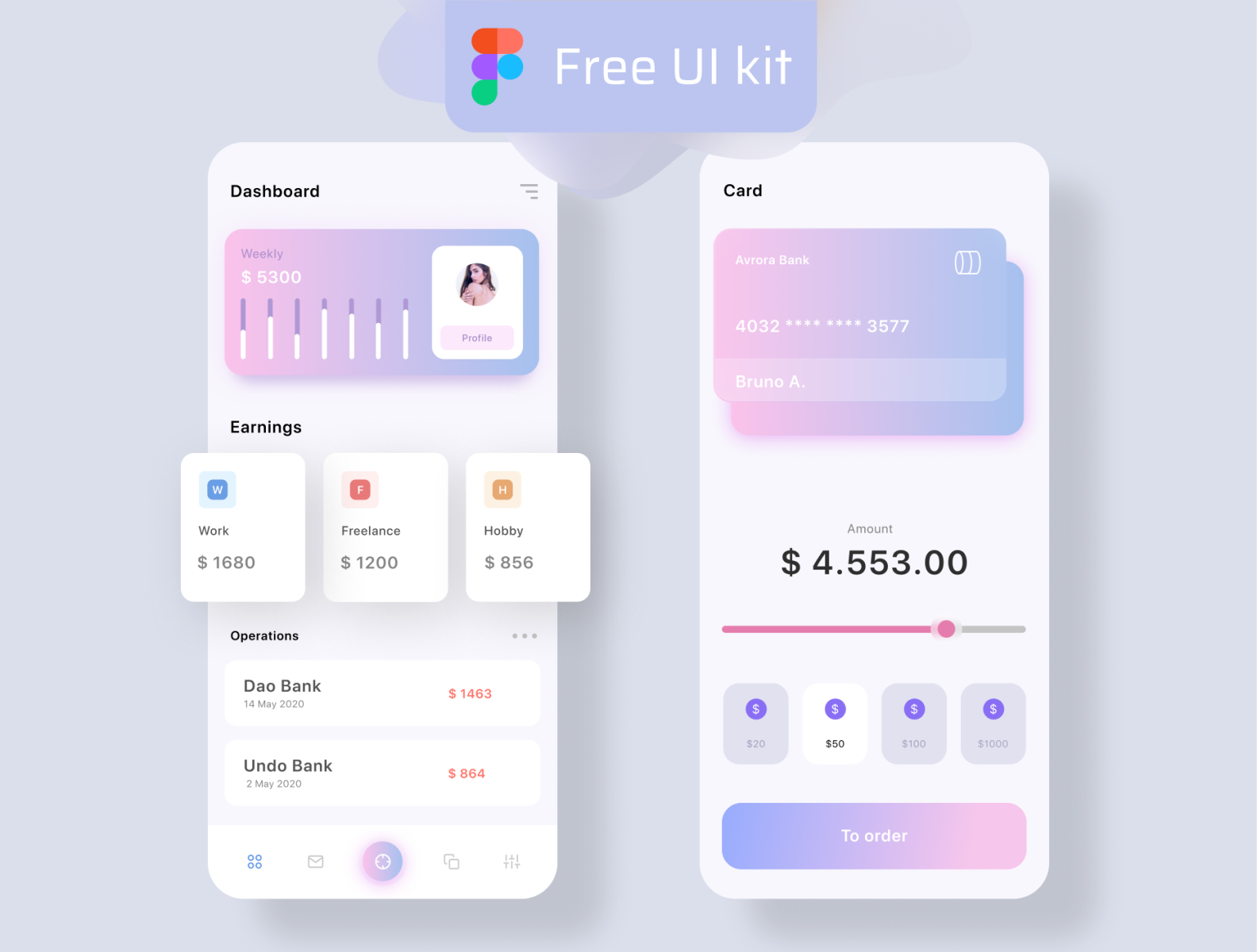 Free UI kit BANK app by Priymak on Dribbble