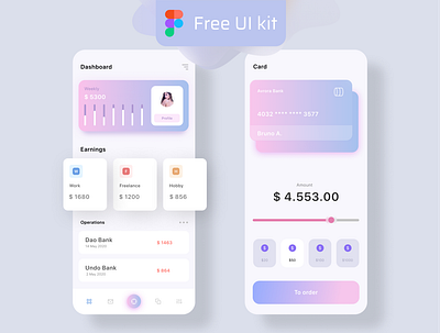 Free UI kit BANK app app bank blur card finance mobile modern pink priymak ui ux