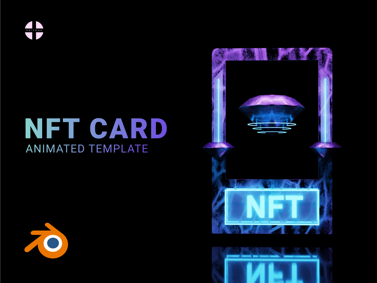 NFT neon card template for Blender ( blend file   tutorial) by Priymak
