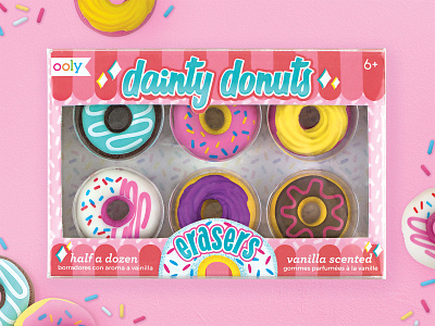 Dainty Donuts Erasers Packaging donuts graphic design kids art novelty packaging packaging design stationery