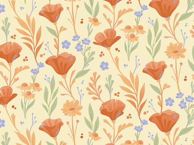 California Poppies Pattern floral floral pattern flowers illustration nature pattern surface design surface pattern