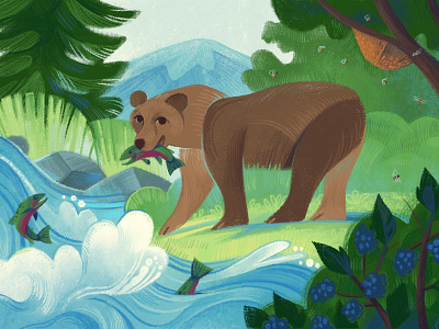 Brown Bear bear brown bear great outdoors grizzly illustration kidlit art mountains national parks nature nature illustration outdoors procreate river salmon wildlife