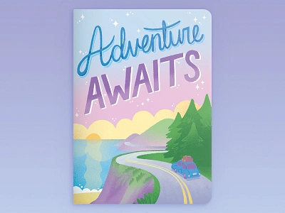 Adventure Awaits adventure book cover coastal handlettering illustration pacific coast highway road trip stationery surface design travel