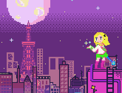 Purple City blondie city desing moon pixel pixel art purple stars