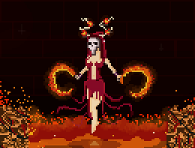 Persefone devil devil horns fire persefone pixel pixel art princess skull underworld