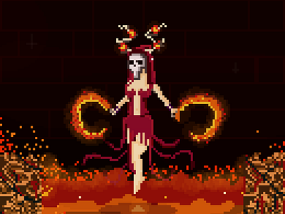 Persefone devil devil horns fire persefone pixel pixel art princess skull underworld