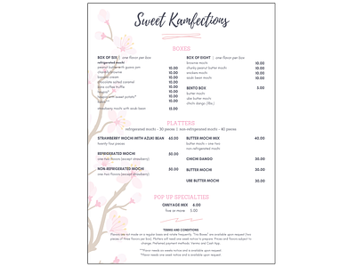 Sweet Kamfections Menu design marketing menu menu design