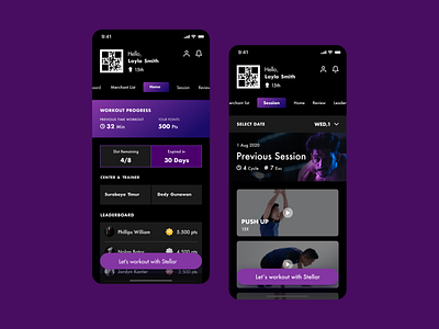 Stellar Gym Member App clean design dark mode design gym app lienar color member gym app mobile app design mobile ui ui web design