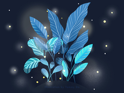 Peaceful Night chilling fireflies illustration illustration art summertime