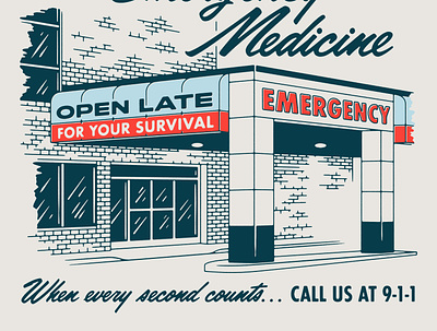 Emergency Room 70s emergency facade illustration matchbook medical retro vintage