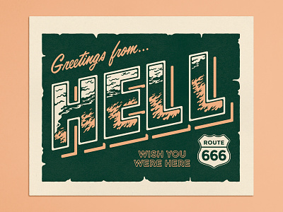 Wish You Were Here - Risograph Print 666 charity design fire greetings hell lettering postcard prevention print retro risograph smoke suicide texture vintage