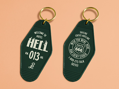 Wish You Were Here - Retro Key Tag 13 666 badge design fire hell hotel key keytag lettering lucky lucky cat motel prevention retro suicide texture type typography