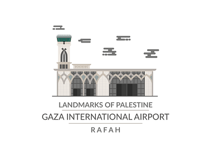 Landmarks of Palestine - Gaza International Airport ai airport castle design flat gaza icon landmarks logo palestine rafah