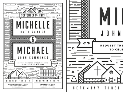 M&M Wedding Invitation design duke flat grid hitched illustration invitation locator minimal print wedding