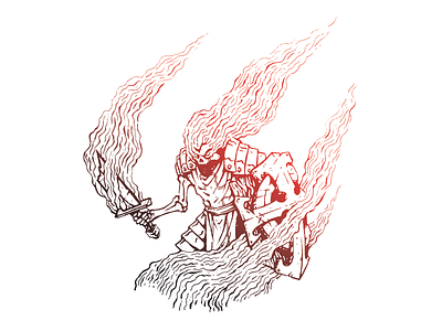 Burning Crusader crusader fire illustration shield skull stuff sword