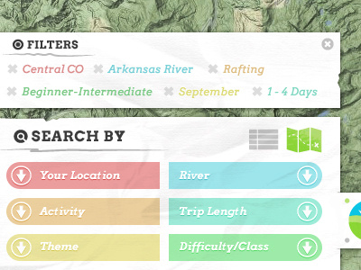 Trip Finder 001 colors css3 dropdown filter icons javascript jquery map paper search tags texture ui ux web